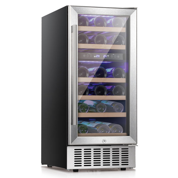 YUKOOL 15'' 28 Bottle Dual Zone BuiltIn Wine & Beverage Refrigerator